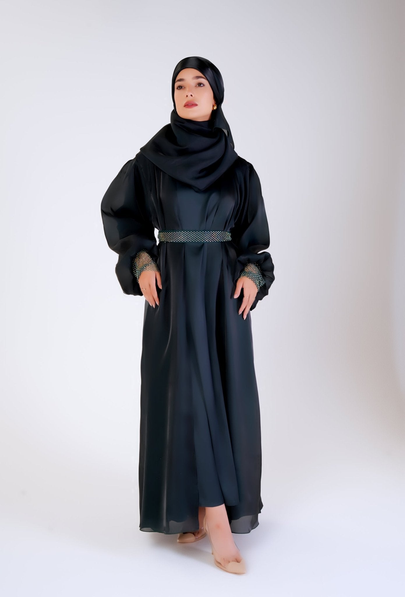 Jewel Gleam Abaya- a beautiful statement abaya in jewel green color, perfect for intimate outings- Modest fashion by MODMOD UK