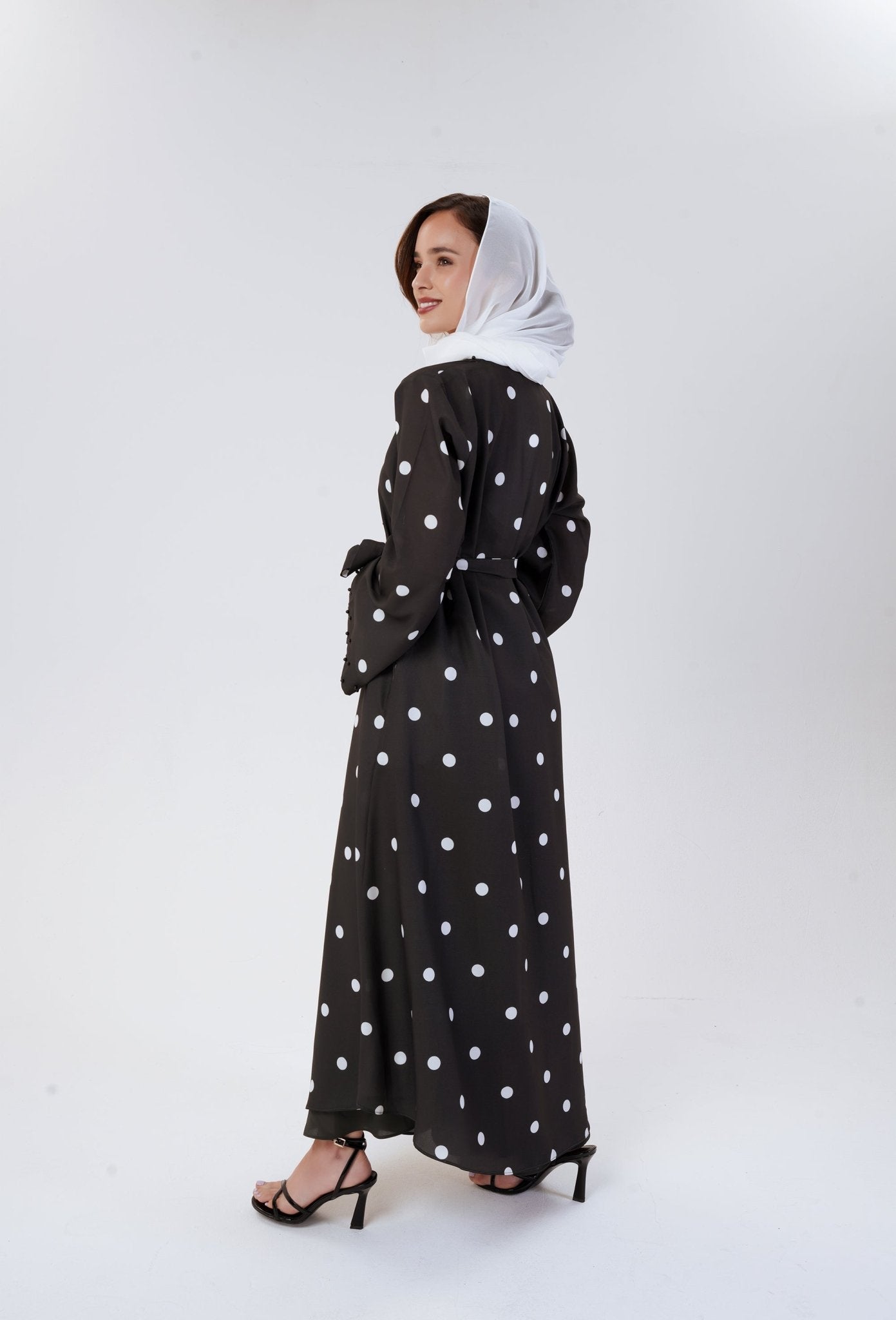 Polka pop abaya - Printed outfit for casual outings - Modest wear by MODMOD UK.