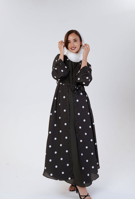 Polka pop abaya - Printed outfit for casual outings - Modest wear by MODMOD UK.