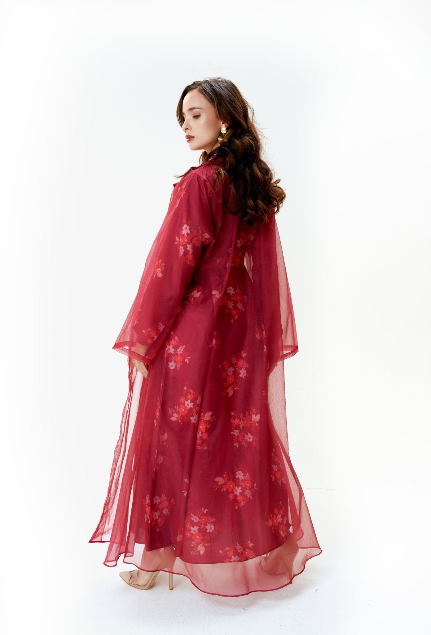 Radiant Rouge Dress- In a beautiful ruby color - three piece modest dress with organza jacket- MODMOD UK