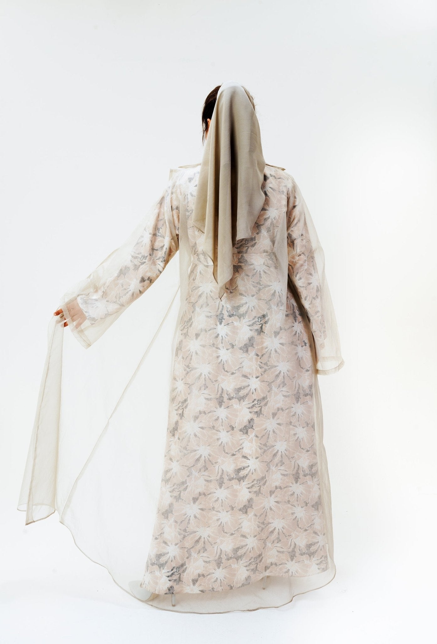 Dusk bloom dress- In a beautiful grey and beige color - three piece modest dress with organza jacket- Modest wear by MODMOD UK 