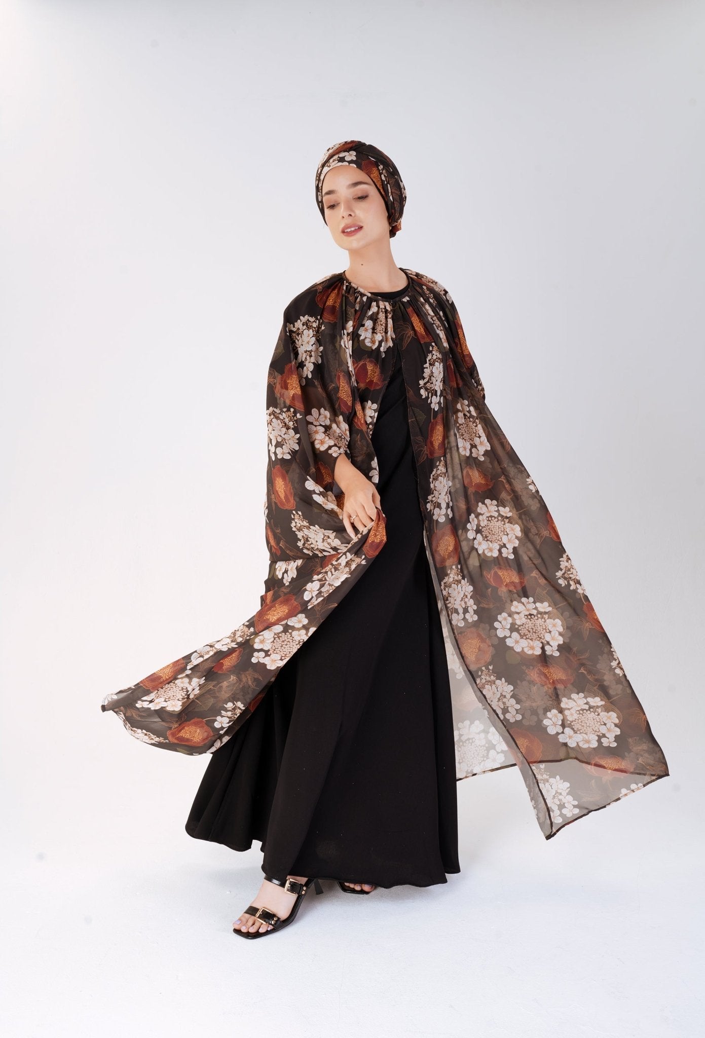 Floral Veil dress- Three piece beautiful modest dress for perfect evenings and dinners- floral print - Modest wear by MODMOD UK. 