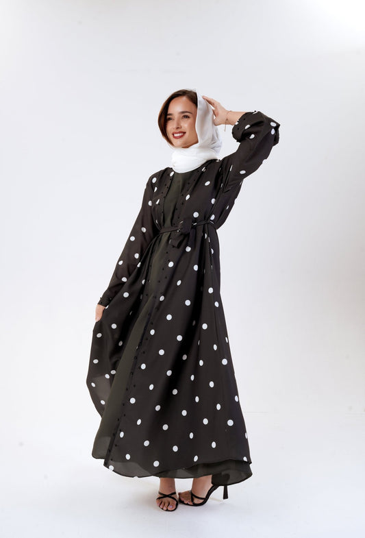 Polka pop abaya - Printed outfit for casual outings - Modest wear by MODMOD UK. 