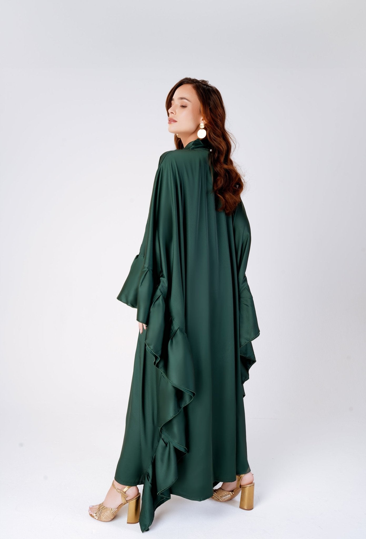Ruffle bow kaftan in a beautiful flowy satin fabric with a statement bow- modest fashion by MODMOD UK 